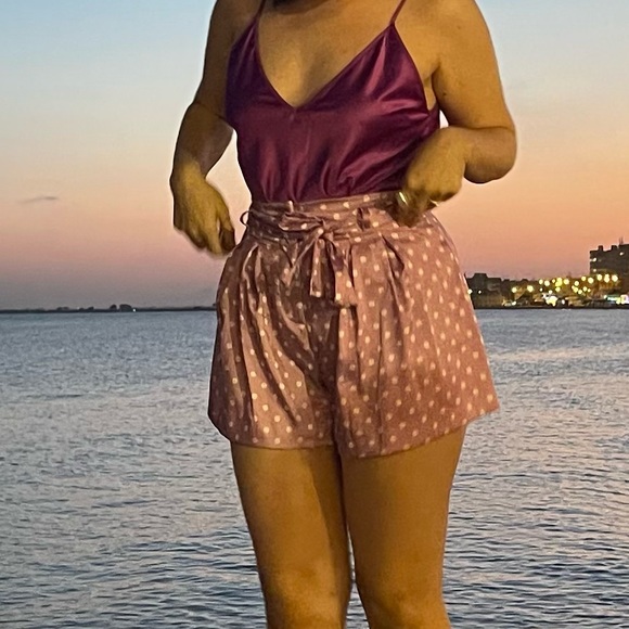 Zara lavender white polka dot paperbag tie waist shorts - Picture 2 of 5